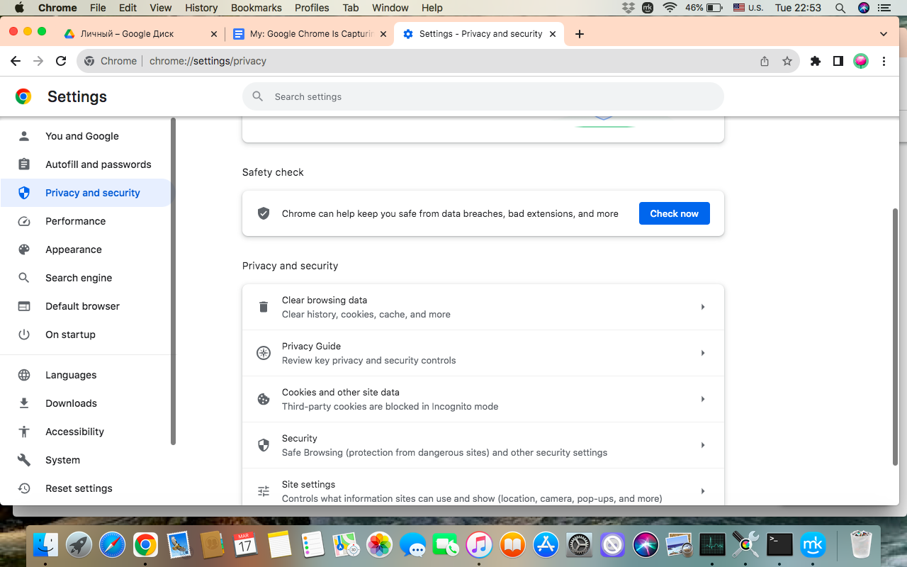 To end up disabling Chrome permissions, review the options in the Privacy and Security feature and disable permissions you don't trust.