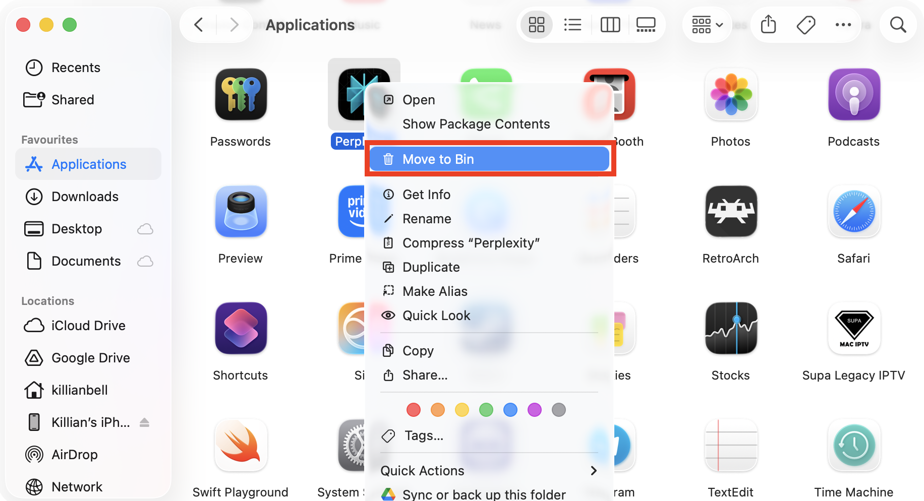 The option to move an app to trash to uninstall it in the Applications folder on Mac. If you find a certain app is causing a spike in cfprefsd CPU usage on Mac, try deleting and then reinstalling it.