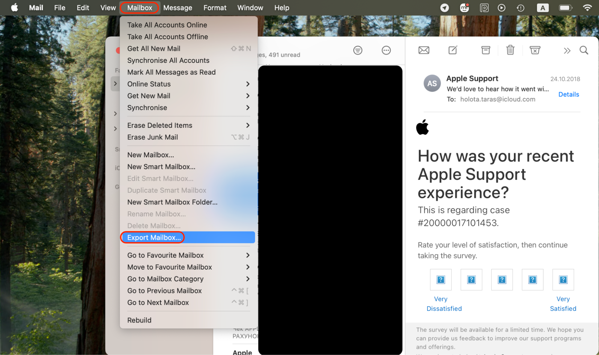 Open the Mail app, go to Mailbox, click on Export Mailbox, and choose a secure folder to save your exported mailboxes for backup.