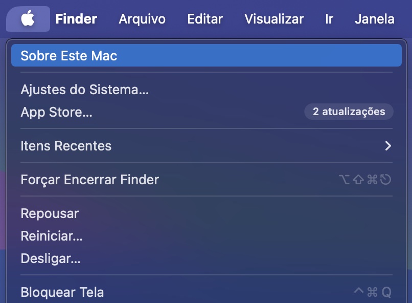 Vá ao menu Sobre Este Mac para ver as informações sobre o seu computador.