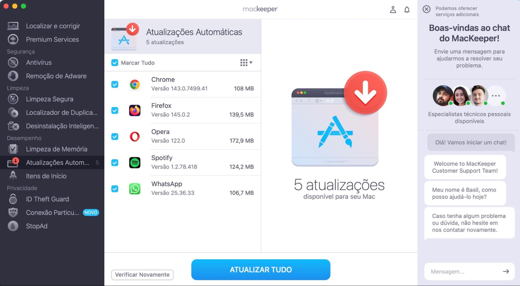 O botão Atualizar Tudo deverá ser selecionado para prosseguir com todas as atualizações disponíveis simultaneamente.