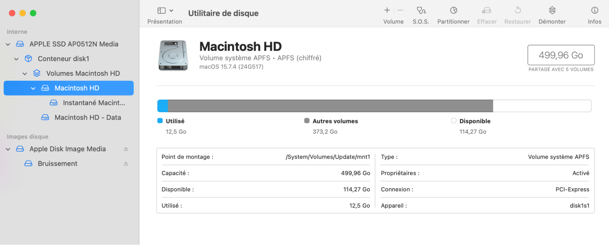 Une fois le menu ouvert, choisissez votre volume de démarrage dans le volet de gauche, généralement intitulé Macintosh HD.