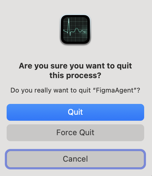 Confirm Force Quit in the dialog window to immediately stop the selected app and end its running process on macOS.
