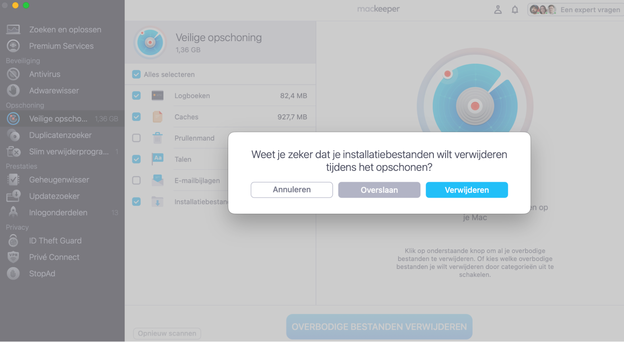 Selecteer Verwijder in de pop-up om de Prullenmand veilig te legen.