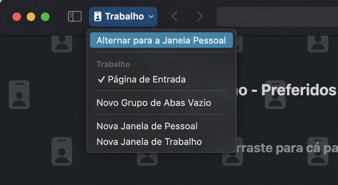 O botão Perfis na barra de ferramentas do Safari. Selecione um perfil de usuário diferente para alternar para ele.
