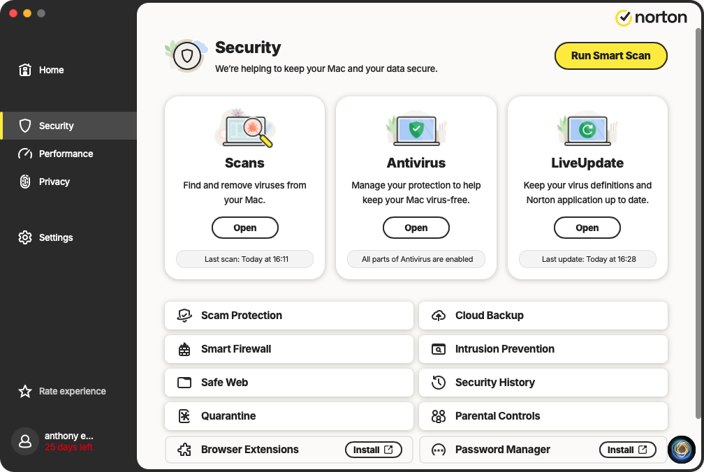 Norton 360 Standard is jam-packed with security features, but they're all together on one page, making it a little difficult to find what you're looking for.