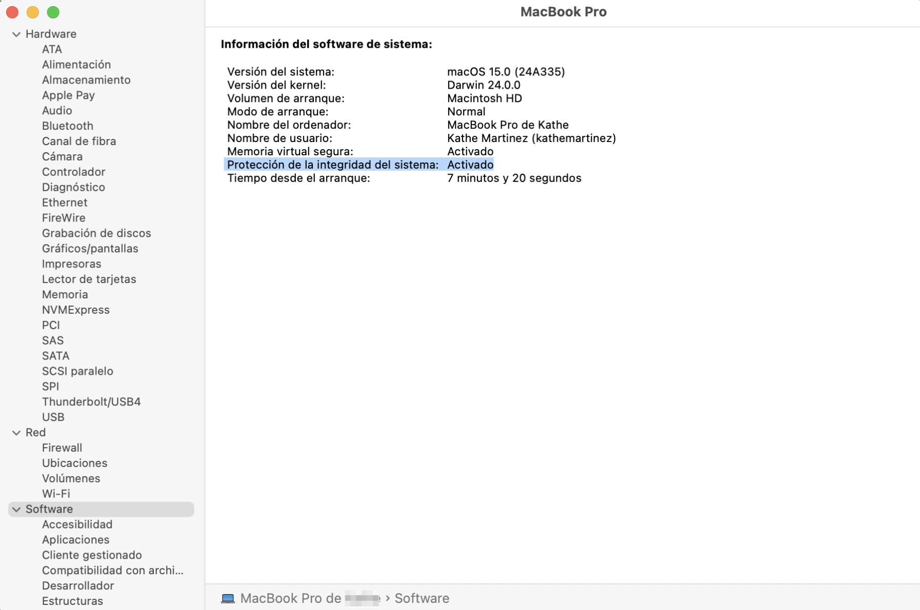 Al desactivar temporalmente SIP, podrás abrir la aplicación problemática con más posibilidades de éxito. Para probar este método, comprueba si la Protección de integridad del sistema está activada en el Informe del sistema de Mac (que se abre desde el menú Apple > Acerca de este Mac) y, a continuación, desactívala.