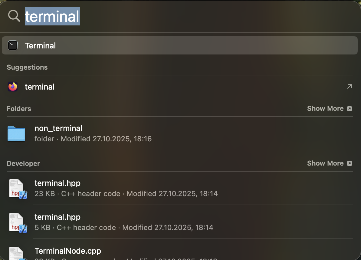 Open the Terminal app by using the Spotlight search bar or finding it in your Utilities folder to begin entering camera commands.