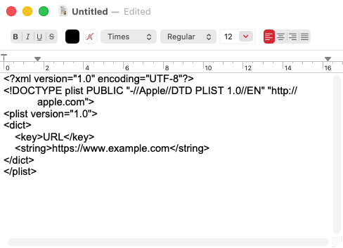 If you want to manually create webloc files, you can do that too. Start by copying and pasting our template text into a new TextEdit file, replacing the example URL with the one you want to save.