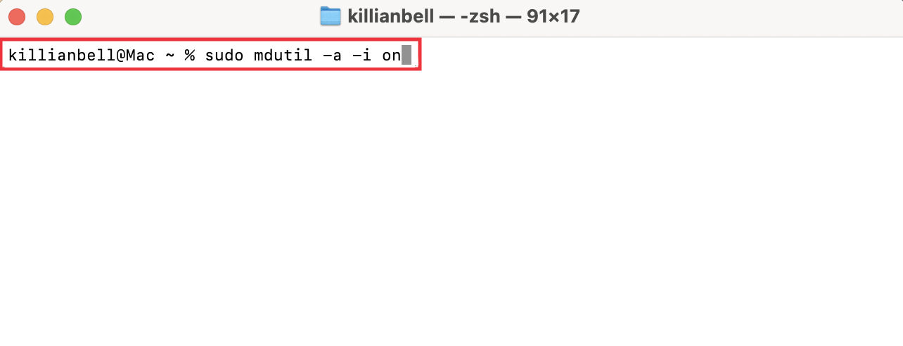 A Terminal command on Mac that enables Spotlight indexing. Use this to re-enable the feature after stopping mdsync.