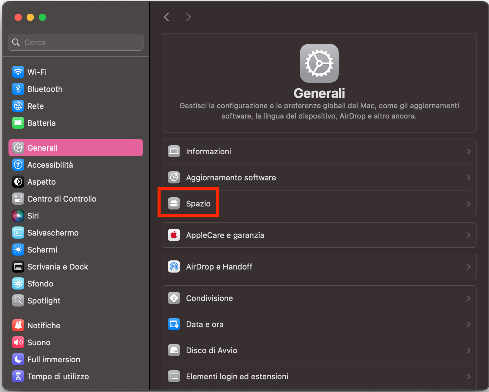 Per controllare lo spazio di archiviazione su un Mac, segui questi passaggi: clicca sul menu Apple situato nell'angolo in alto a sinistra dello schermo. Dal menu a tendina, seleziona Impostazioni di Sistema.
