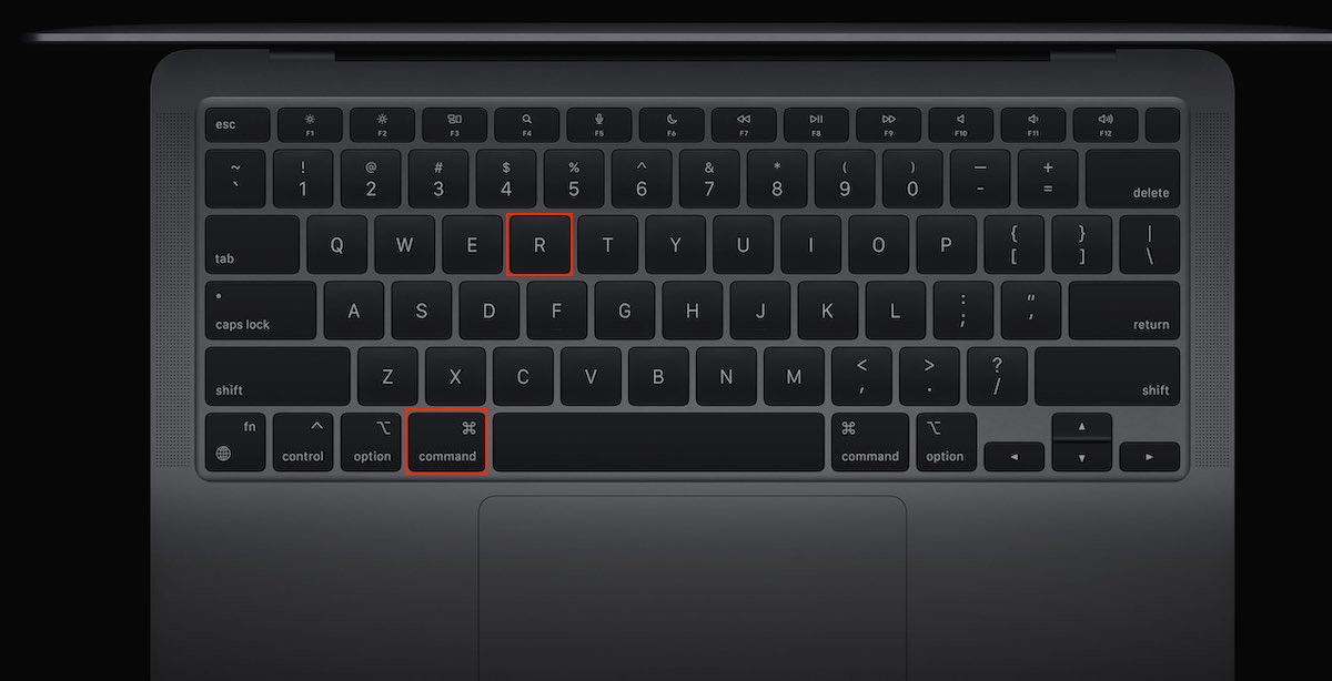 A Mac keyboard is mocked up. Reset your Mac via Recovery Mode (for Intel or older Macs) to factory reset macOS Monterey.