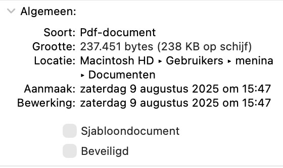 Controleer in de bestandsinformatie of Vergrendeld niet is geselecteerd. Als dit wel het geval is, kan macOS voorkomen dat je wijzigingen aanbrengt, waaronder kopiëren en plakken.