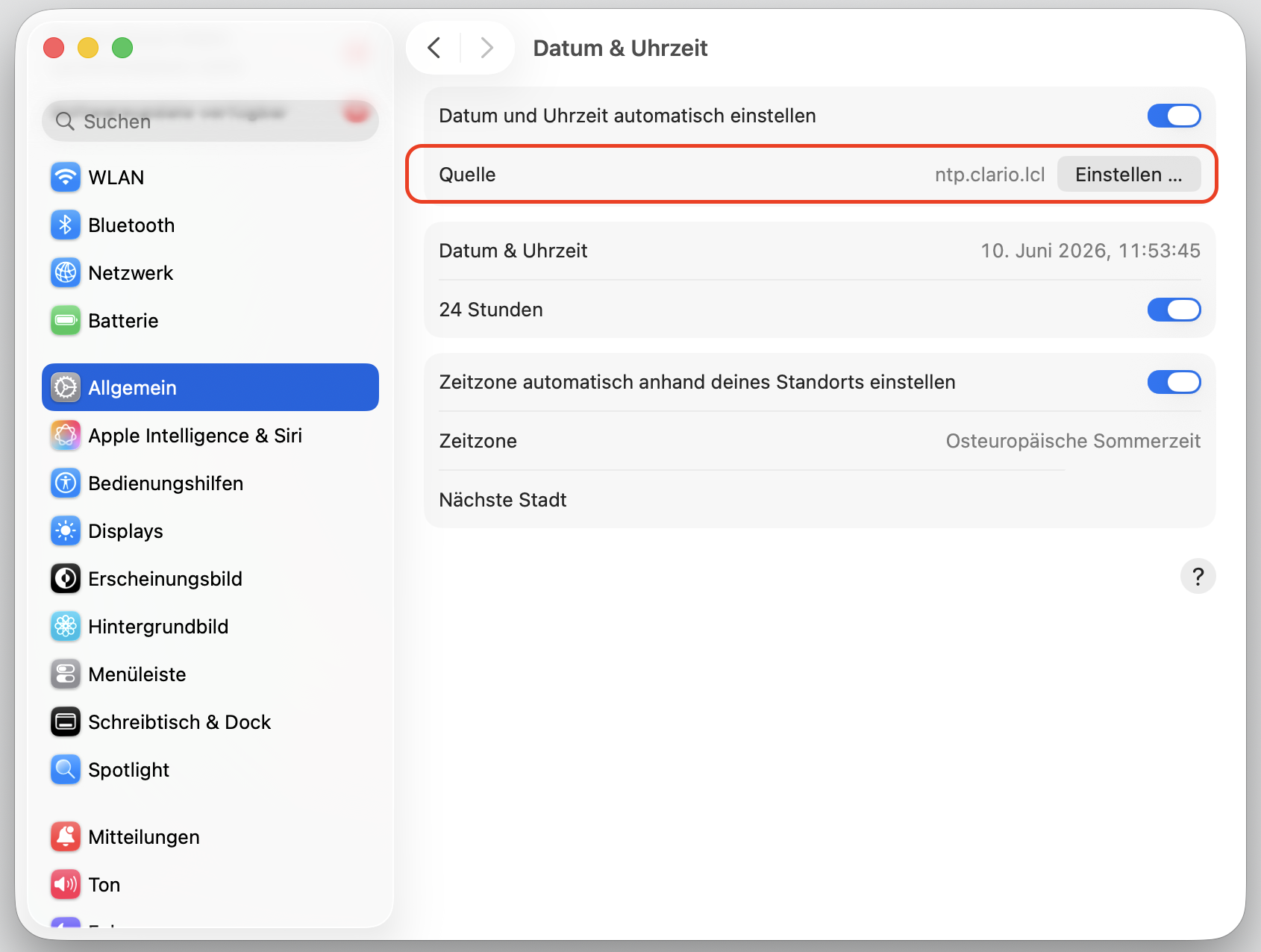 Hier können Sie auswählen, ob Sie Datum und Uhrzeit automatisch einstellen für eine automatische Synchronisierung mit den Internet-Zeitservern aktivieren oder Datum und Uhrzeit bei Bedarf manuell einstellen. Nachdem Sie diese Einstellungen angepasst haben, starten Sie Ihren Mac neu, um die Änderungen zu übernehmen.