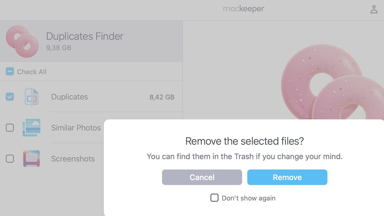 Click Remove to confirm the deletion of the chosen files.
