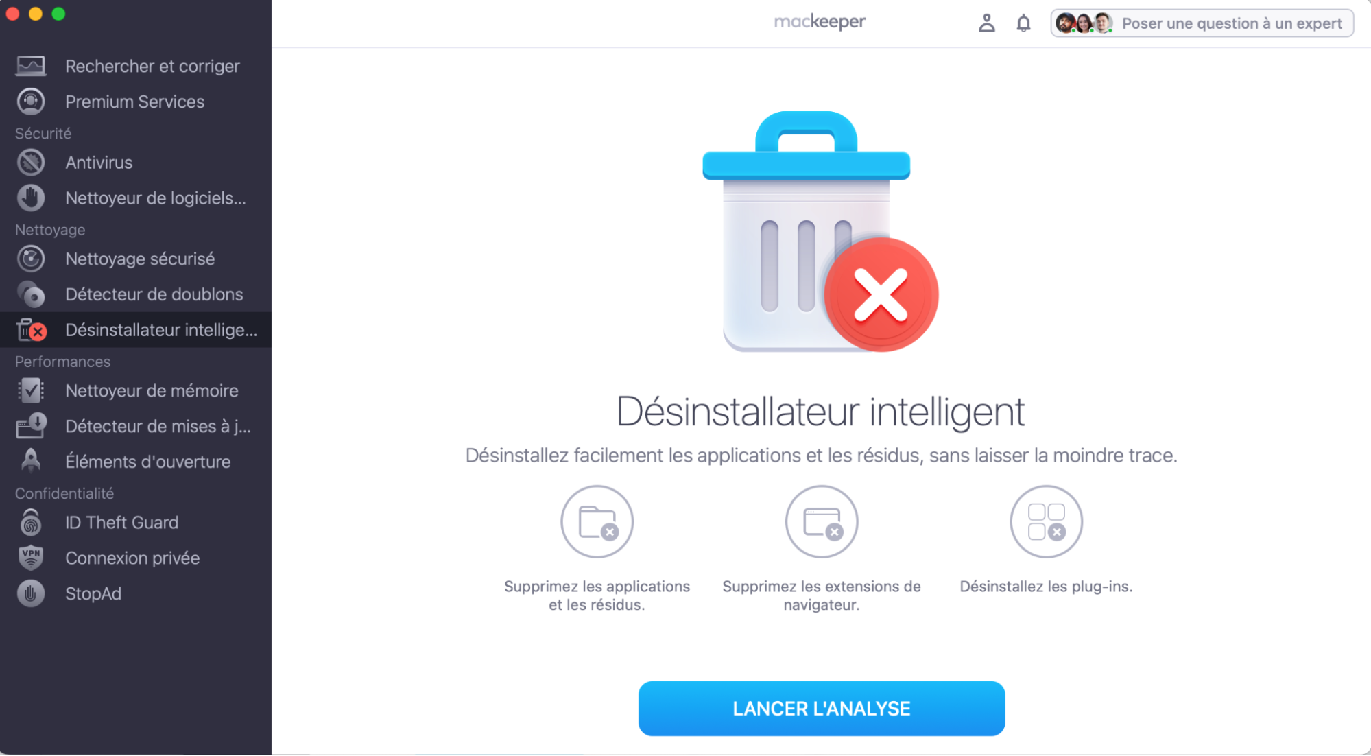 Le Désinstallateur intelligent de MacKeeper, avant de lancer une analyse. Comment supprimer les logiciels suspects de votre Mac : guide pour bloquer les fausses alertes McAfee sur Mac.