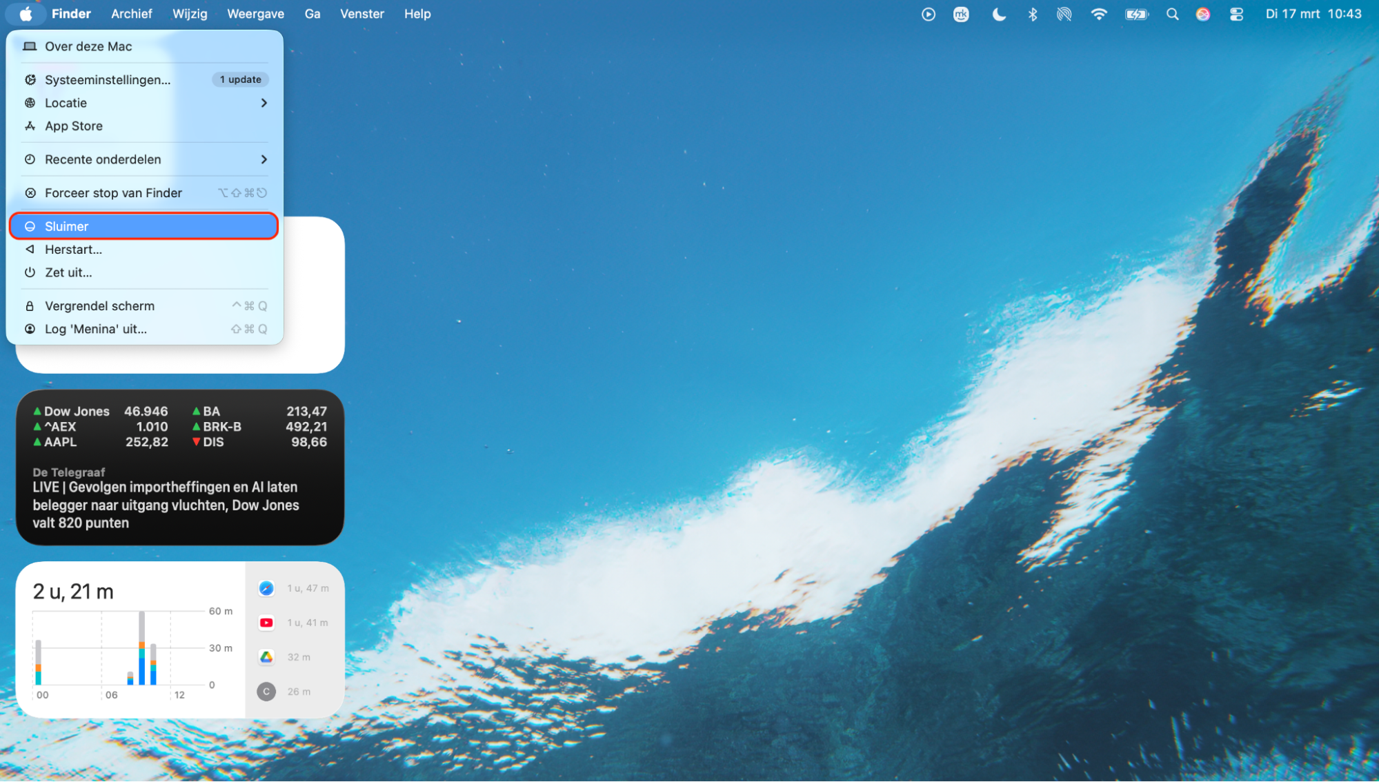 Klik op het Apple-menu en selecteer  Sluimer in het vervolgkeuzemenu.