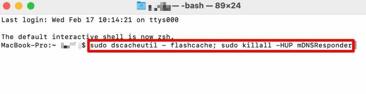 Qualunque metodo tu abbia scelto per aprire Terminale, ora è il momento di digitare il comando: sudo dscacheutil -flushcache; sudo killall -HUP mDNSResponder