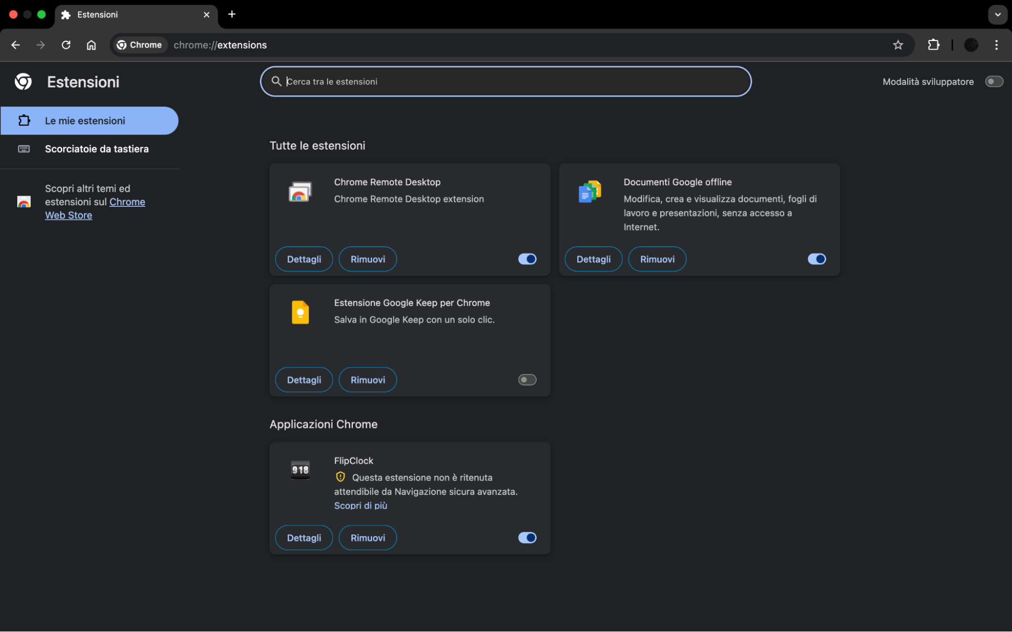 Nell'elenco delle estensioni di Google Chrome, fai clic sul pulsante Rimuovi di un'estensione, quindi fai nuovamente clic su Rimuovi per confermare.