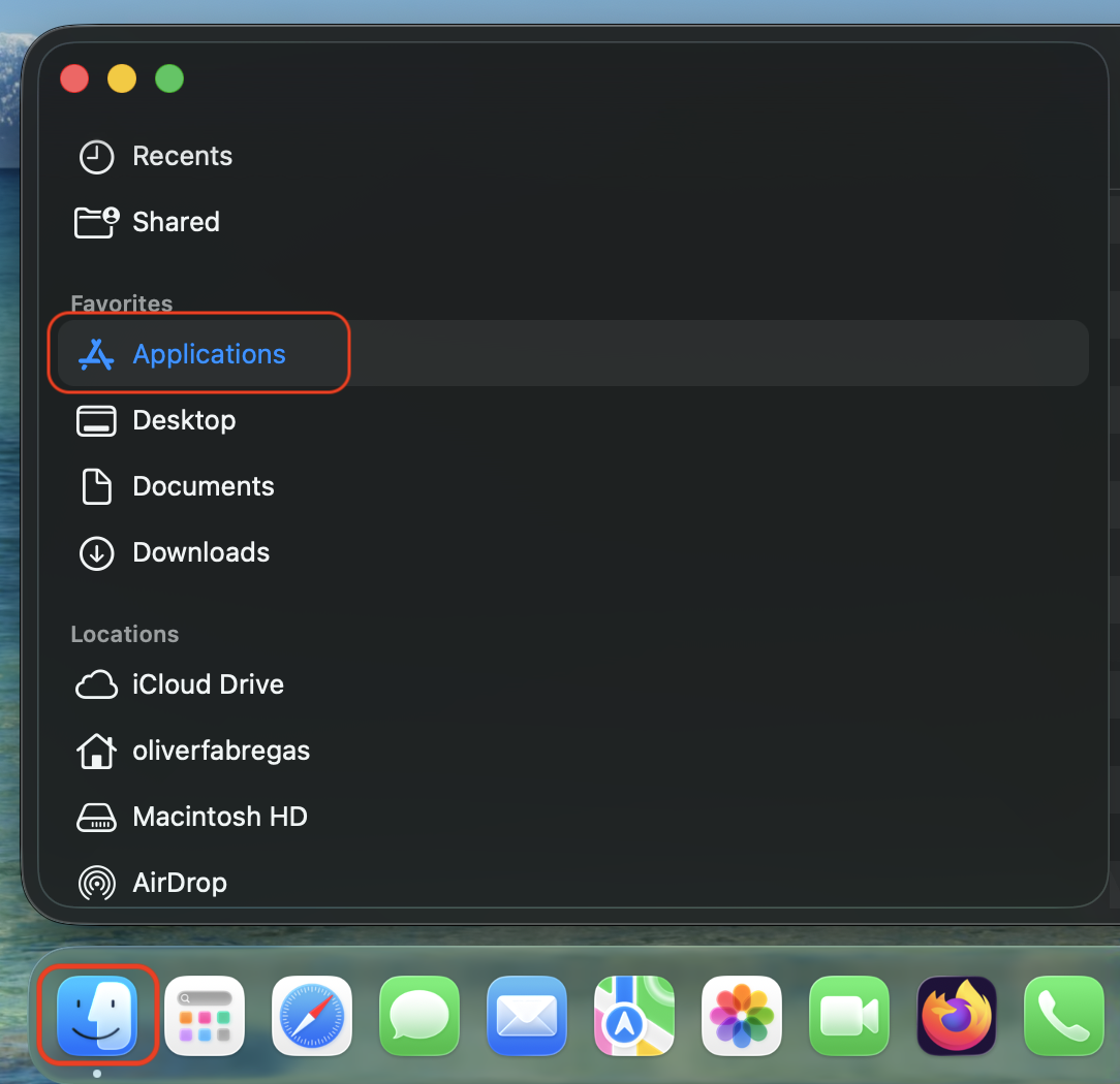 To remove Firefox using Finder, open Finder and select Applications as the first step.