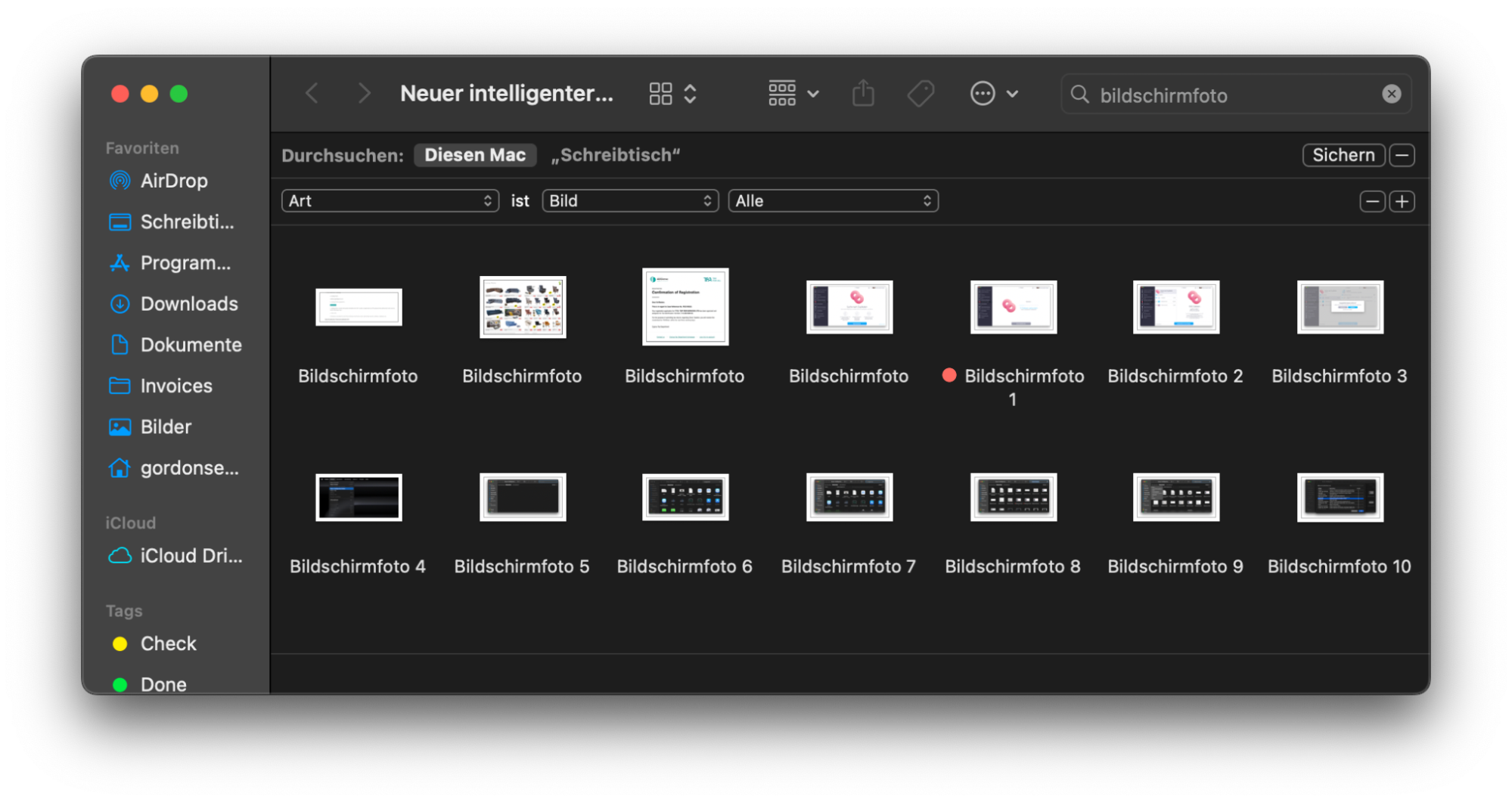 Erfahren Sie, wie Sie die Dateigröße für Duplikate als Suchkriterium im neuen intelligenten Ordner festlegen. In diesem Fall werden die verfügbaren JPEG-Datei-Bilder auf dem Mac ausgewählt.
