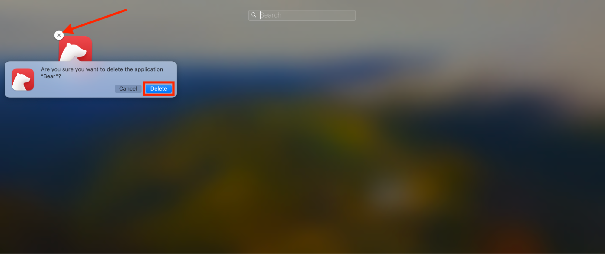 A macOS app icon in Launchpad on Mac. If you want to know how to uninstall apps on Mac that were downloaded from the Mac App Store, click and hold their icon in Launchpad, then select X > Delete.