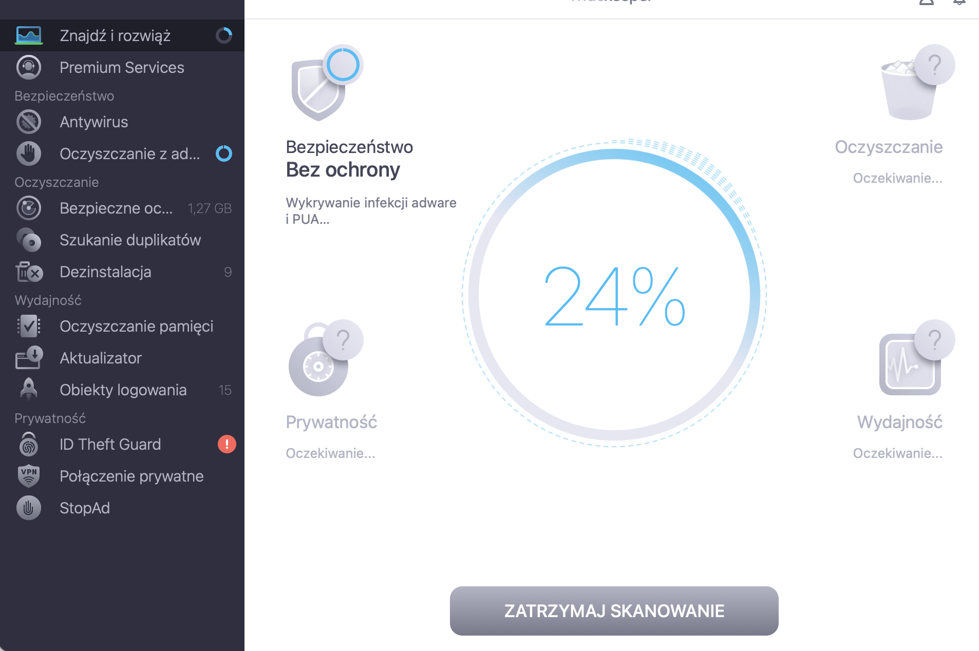 Otwórz funkcję Bezpieczne Oczyszczanie w MacKeeper, aby rozpocząć skanowanie i wykryć pliki pamięci podręcznej.