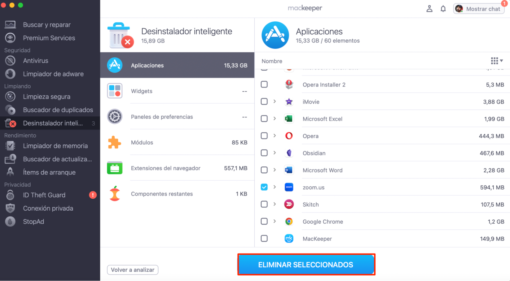 Continúa reinstalando Zoom en tu Mac. Para ello, haz clic en Eliminar seleccionados Continúa reinstalando Zoom en tu Mac. Para ello, haz clic en Eliminar seleccionados