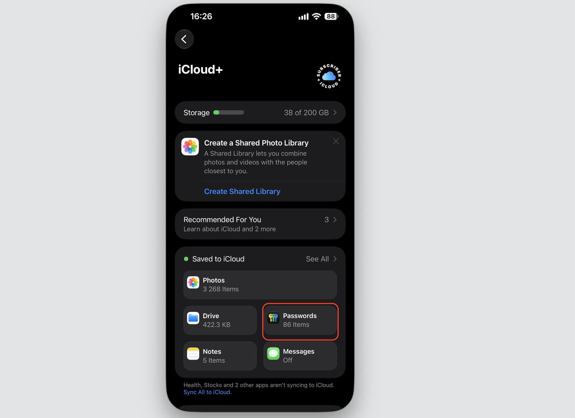 The iCloud Passwords screen in Settings on an Apple device, where you turn on iCloud Keychain syncing to match your Mac’s saved logins.