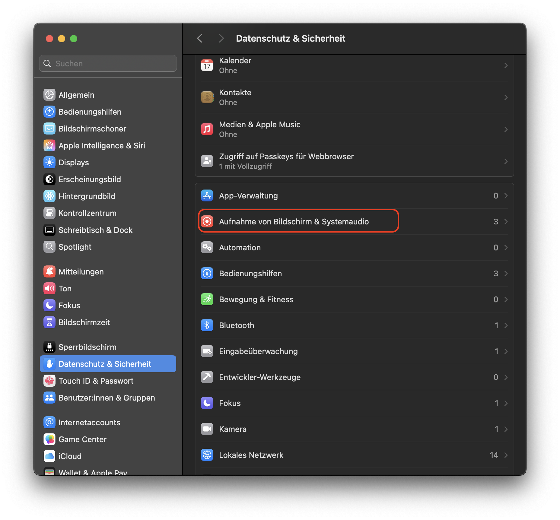 Der nächste Schritt zum Deaktivieren der Zugriffsrechte für Bildschirmaufnahmen durch Apps von Drittanbietern ist das Öffnen der Einstellungen für Bildschirmaufnahmen. Wählen Sie dazu einfach die Option Bildschirmaufnahme.
