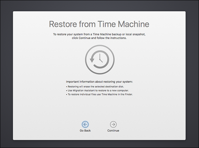 Select Restore From Time Machine Backup in the Recovery Assistant menu to load a previous system state and fix freezes affecting System Settings.
