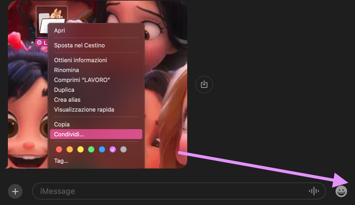 Messaggi su Mac mostra un file ricevuto tramite iMessage. Trascina il file in una cartella sul nuovo Mac per trasferire dati da Mac a Mac usando iMessage.