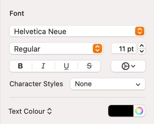 To format a file using Pages on Mac, select the font type, size, and color of your choice from the right sidebar.
