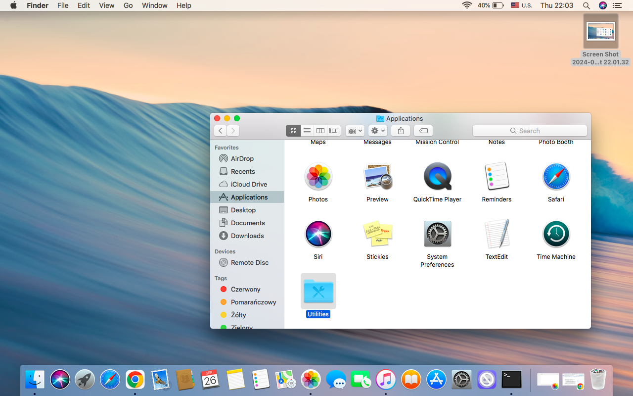 To continue checking your Mac for malware and unwanted apps, open the Utilities folder located inside the Applications folder. This folder contains built-in macOS tools that can help you identify potential problems.