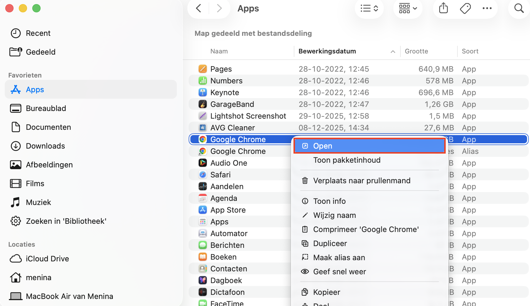 Het venster om een andere app te kiezen om een bestand op Mac te openen. Als je beschadigde bestanden op een Mac probeert te herstellen, klik met de rechtermuisknop op het bestand en kijk of het opent met een andere app.