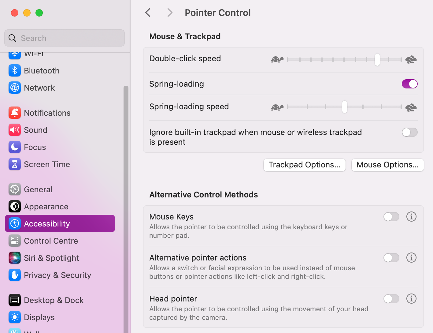 To adjust the speed of your Double-click shortcut with a traditional, plug-in mouse, you’ll first need to head into System Settings. Then head to Accessibility > Pointer Control. From there, you’ll see a speed slider that you can adjust to alter the default Double-click speed.