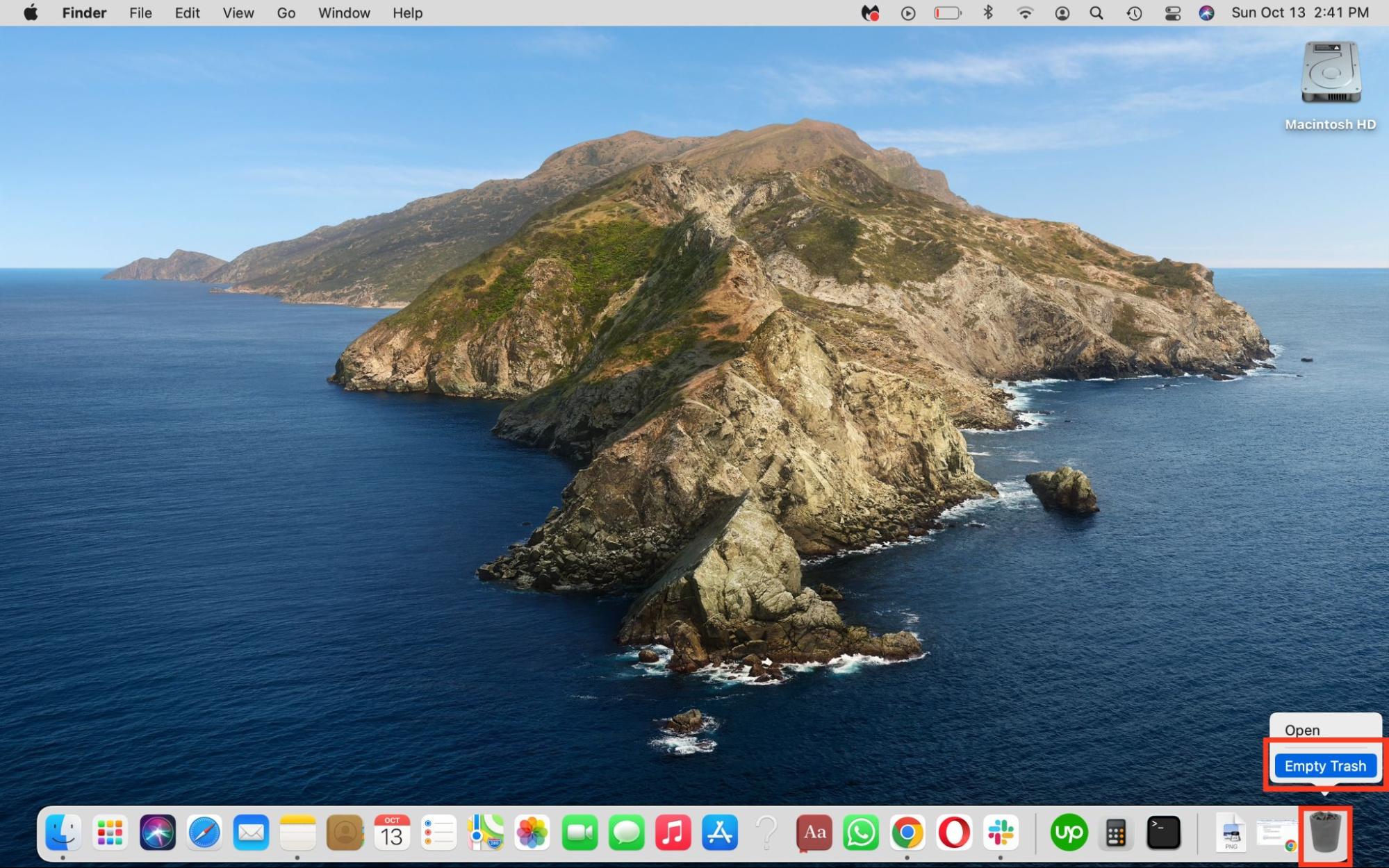 The Dock appears against a desktop on a Mac. Right-click on the Trash can and select Empty Trash to manually uninstall Docker Desktop. The Dock appears against a desktop on a Mac. Right-click on the Trash can and select Empty Trash to manually uninstall Docker Desktop.