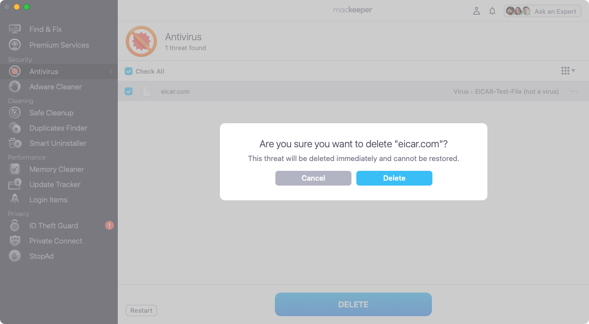 Finally, click the Delete button to confirm that you want to permanently delete the selected file. Note that it cannot be restored.