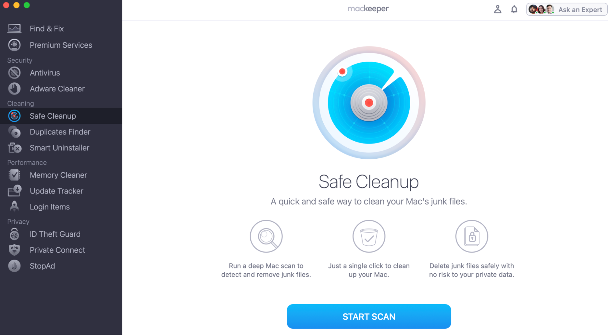 Click Start Scan and let MacKeeper find any unnecessary logs, clutter, and junk that can be removed on macOS High Sierra. This can help clean our hard drive and, therefore, potentially speed up your device.