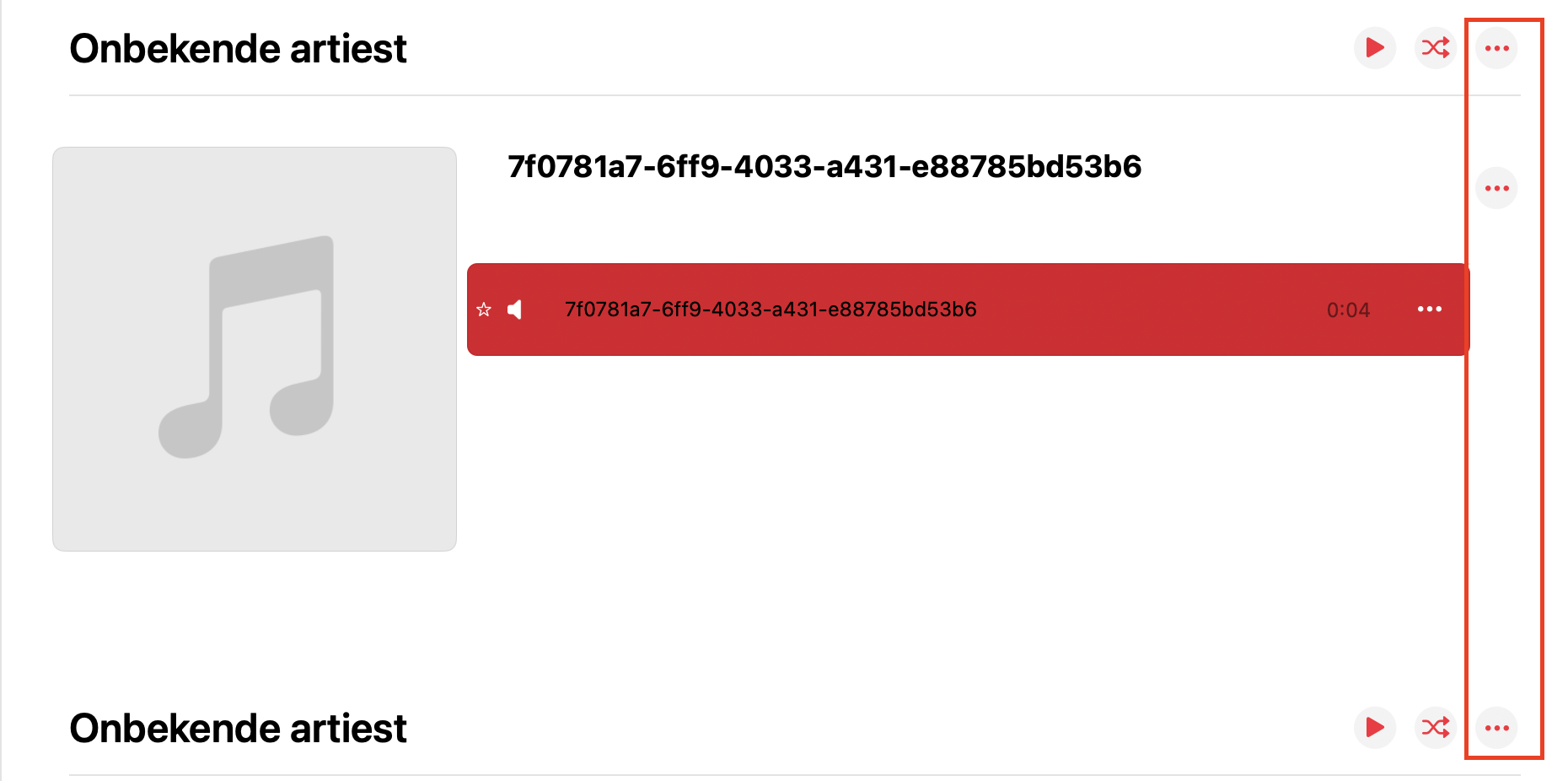 Klik op de drie puntjes naast het album of nummer dat je wilt verwijderen.