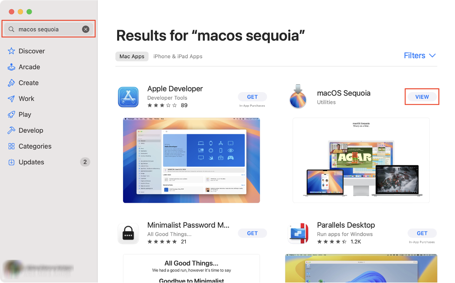 To download macOS Sequoia via the Mac App Store, launch the App Store on your Mac, search macOS Sequoia, then click View.