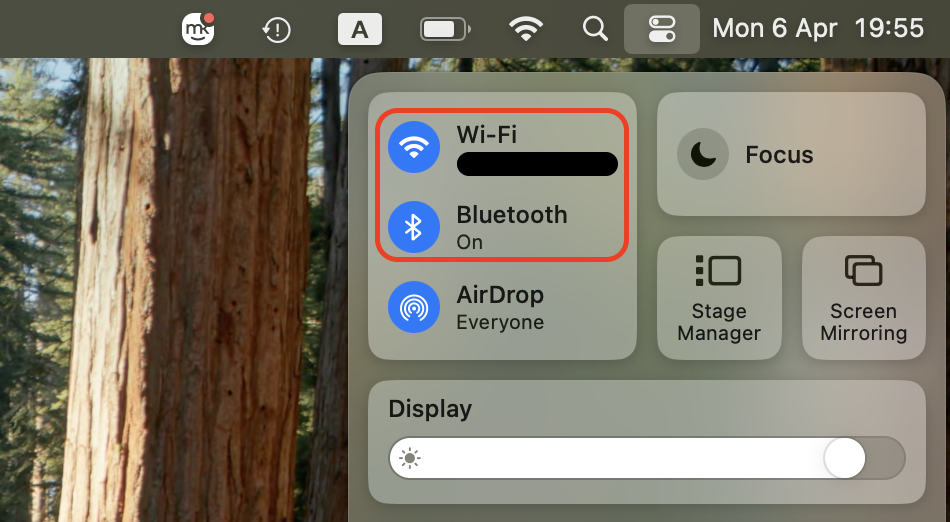 Click the Wi-Fi and Bluetooth icons in the macOS menu bar, toggle both off, wait a few seconds, and turn them back on to reset connections.