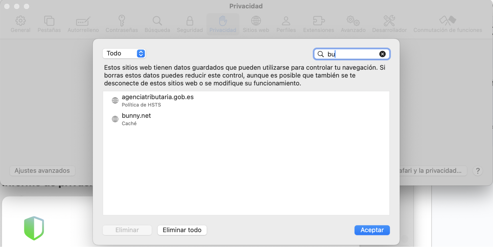 En la etapa final de este proceso, elige Eliminar todos los datos almacenados en caché o selecciona sitios web específicos para la eliminación selectiva de la caché de Safari en Mac.