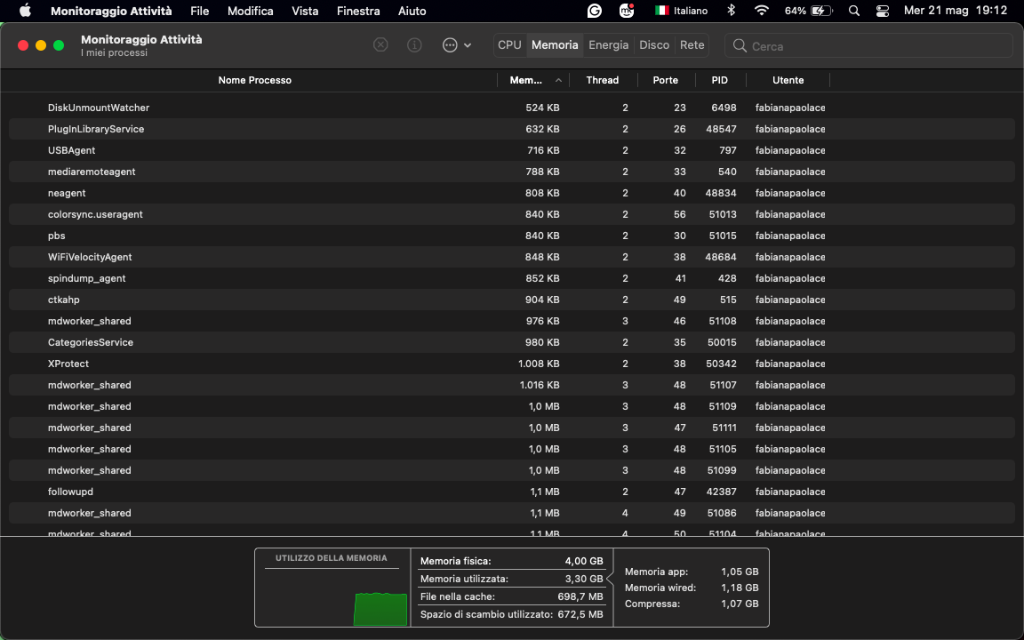 Dopo aver controllato l'utilizzo della CPU, controllate anche le altre schede di Monitoraggio attività, tra cui la memoria e il disco. Il malware può causare un utilizzo più elevato del normale.