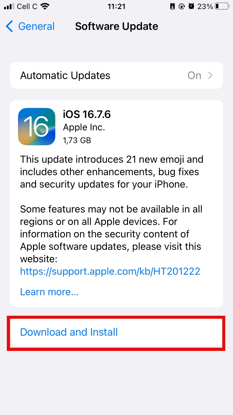 Your phone will quickly look for available software updates. If it finds any, tap the Download and Install option to update your device’s OS.