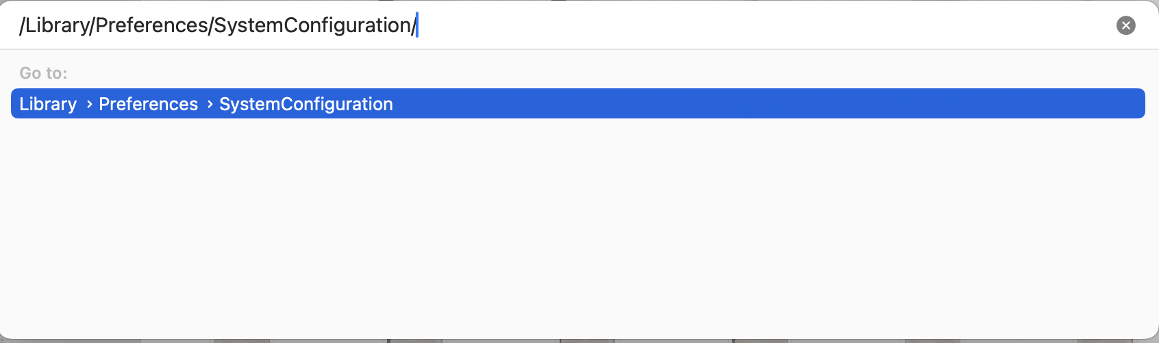 Open Finder, then navigate to /Library/Preferences/SystemConfiguration/ to access your Mac's network configuration files.