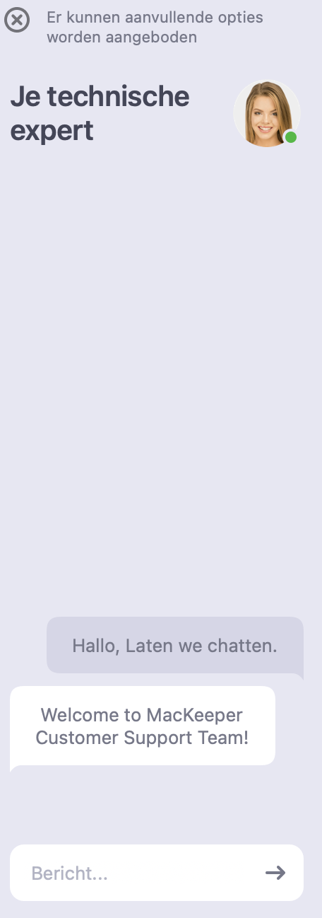 Typ je probleem in een chatvenster en wacht op het antwoord.