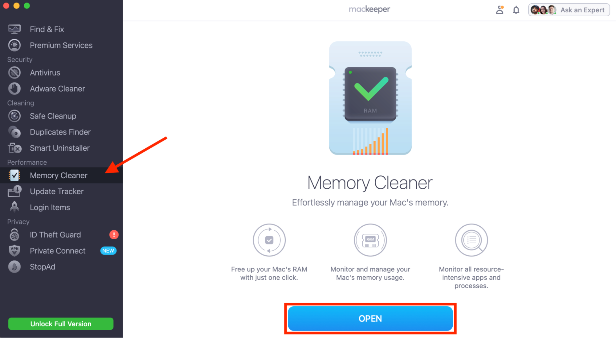 MacKeeper's Memory Cleaner tool on Mac. When the suggestd process is hogging system resources, run MacKeeper's Memory Cleaner on Mac to free up RAM.