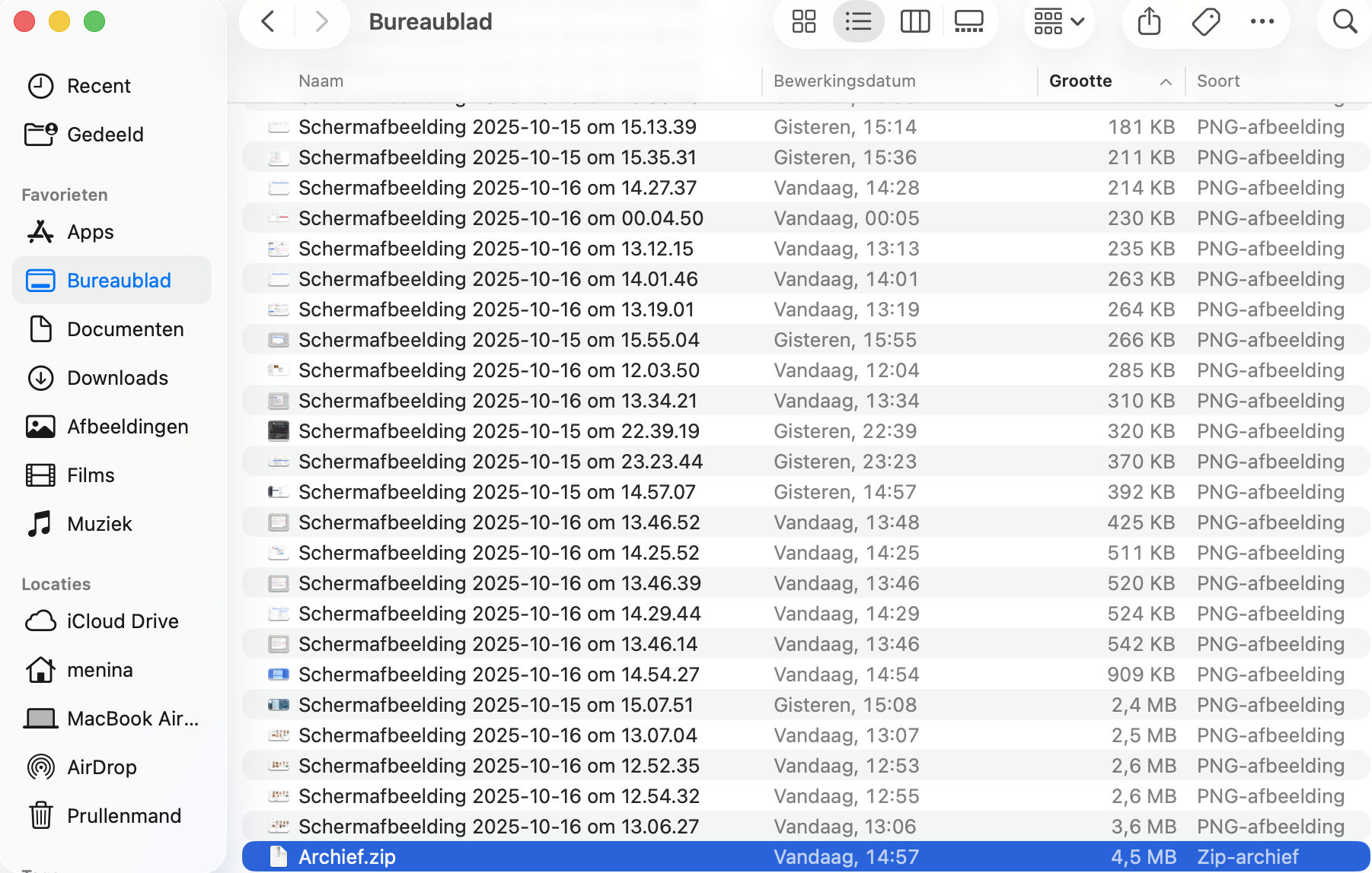 Zoek het gemaakte archief dat is aangemaakt van de eerder gegroepeerde bestanden.