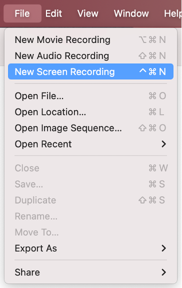 To record the screen on your Mac, launch QuickTime Player, go to File in the menu bar, then select New Screen Recording.